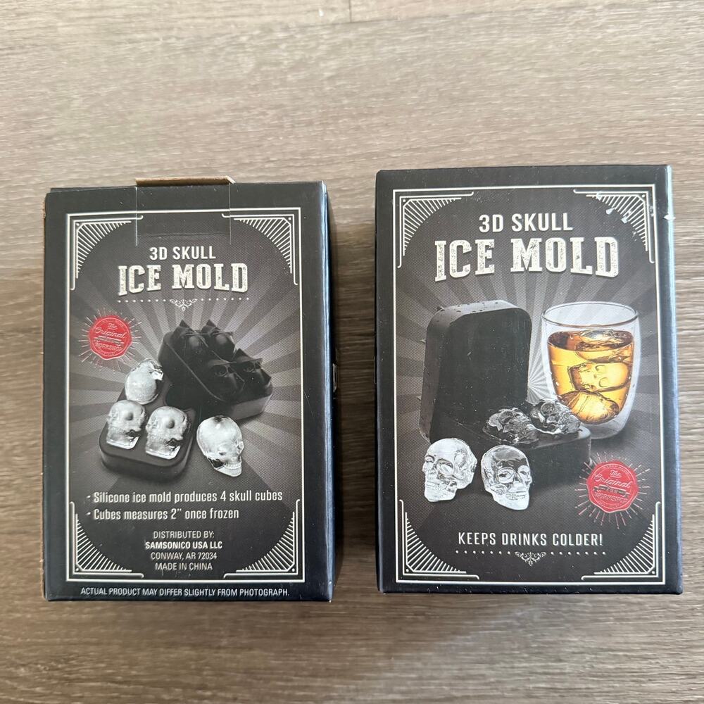 Lot of 2 3D Skull Ice Molds Silicone 2" NEW in box